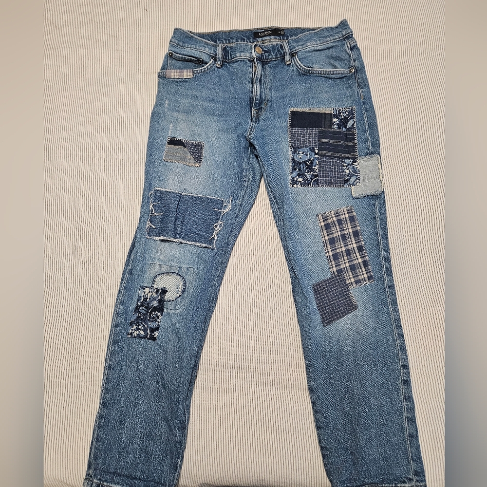 Patchwork Medium Wash Denim Jeans Ralph Lauren